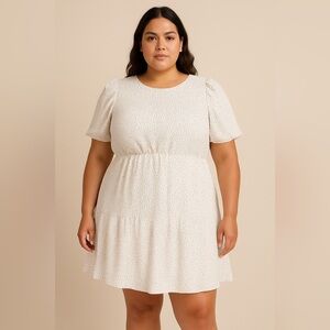 Express White Black Polka Dot Puff Sleeve Mini Dress Size XL. AA27